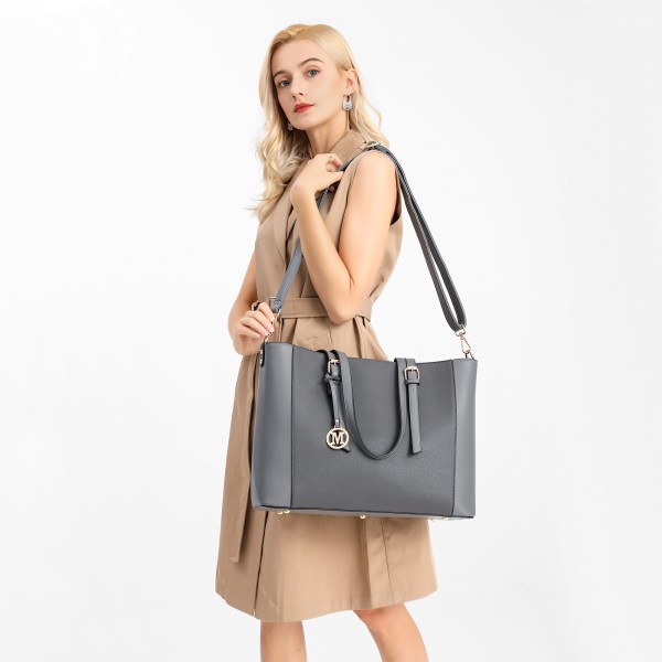 LG2047 - Miss Lulu Structured Zipped Compartment Tote Bag - Black